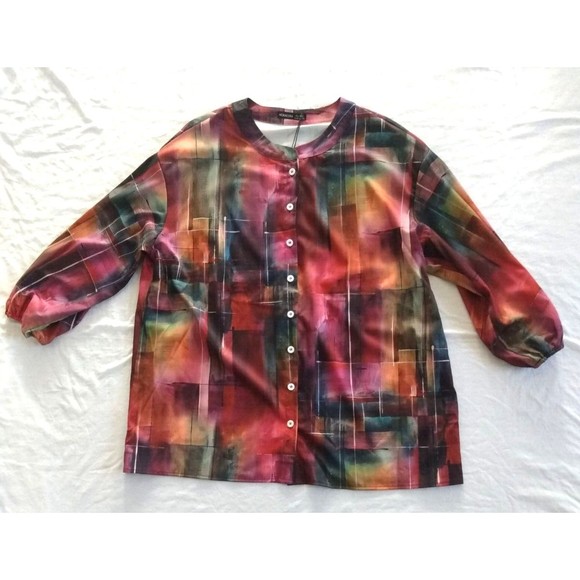 Noracora Women's Colorful Multicolor Blouse Top Shirt 3/4 Sleeve XXL NEW - Picture 2 of 13